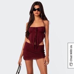 NWT Edikted Ariyah Open Tie Back Ruffle Mesh Top size L